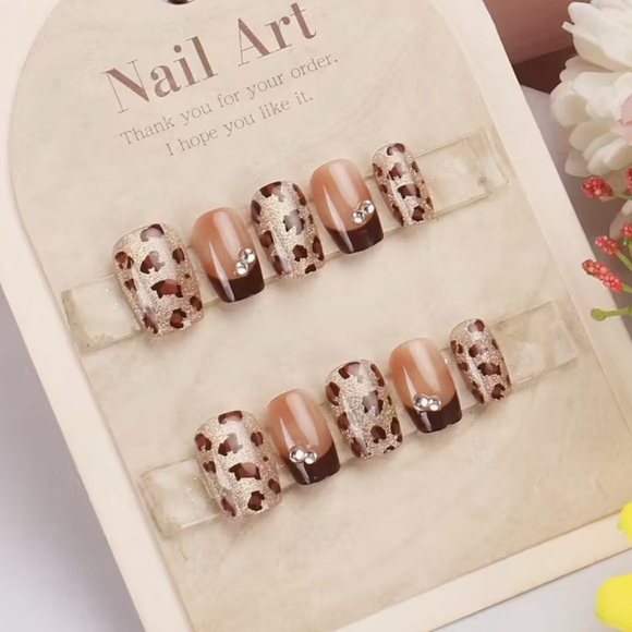 Other - Leopard Print Press-On Nails with Rhinestones